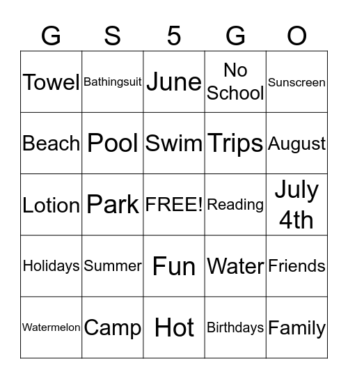 Summer Camp Bingo Card