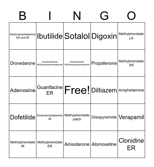 Brand and Generic (chap 53 and 64) Bingo Card