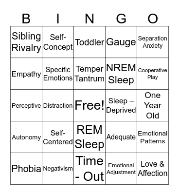 Emotional Development From One to Three Bingo Card