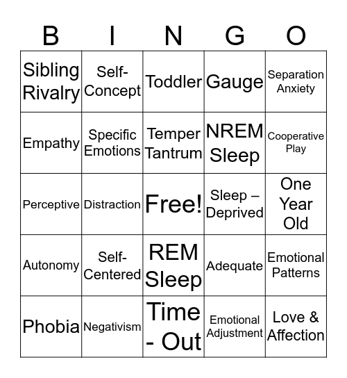 Emotional Development From One to Three Bingo Card