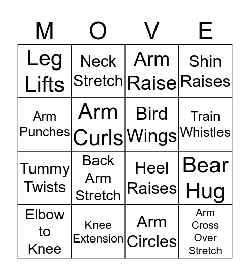 Stretch and move! Bingo Card
