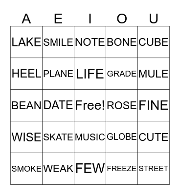 Medial Sound Bingo (Long Vowels) Bingo Card
