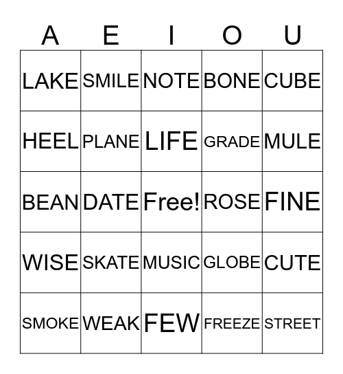 Medial Sound Bingo (Long Vowels) Bingo Card