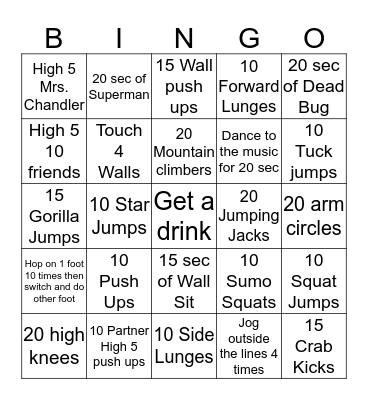 Fitness Bingo Card