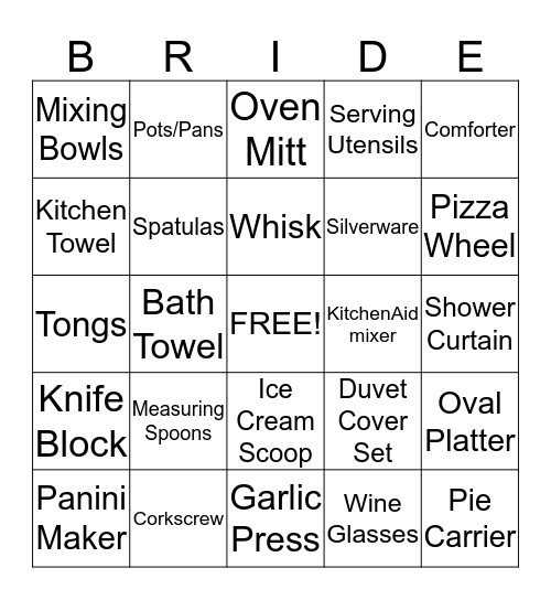 AMY'S BRIDE BINGO Card