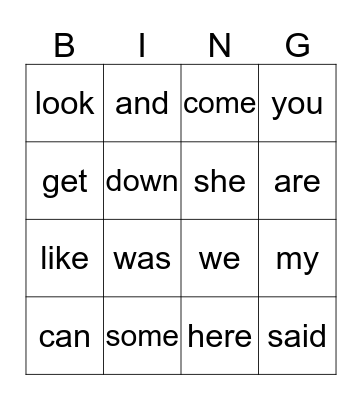 1st Grade Sight Words Bingo Card