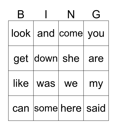 1st Grade Sight Words Bingo Card