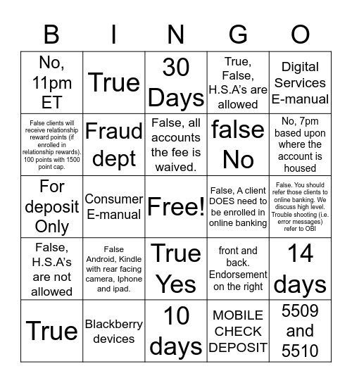 MOBILE DEPOSITS 2017  Bingo Card