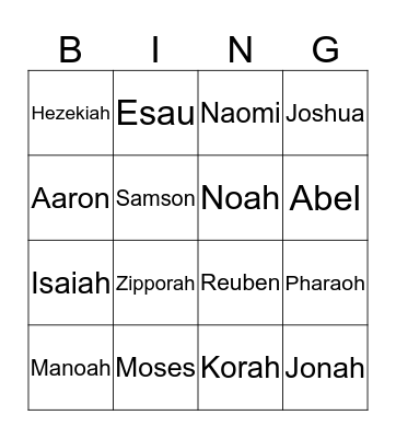 Bible Character Bingo Card