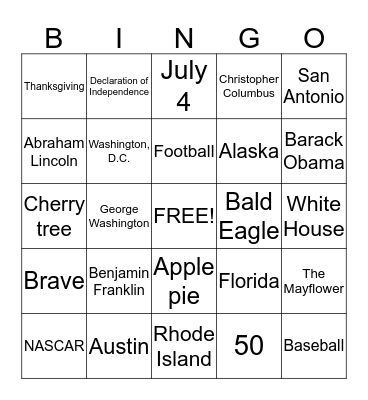 Bingo in the USA Bingo Card