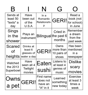 GERI Bingo Card