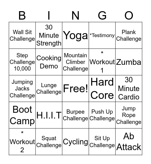 MLCC Fitness Bingo Card