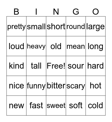 ADJECTIVES BINGO Card