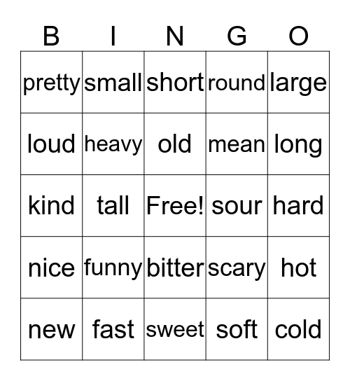 ADJECTIVES BINGO Card