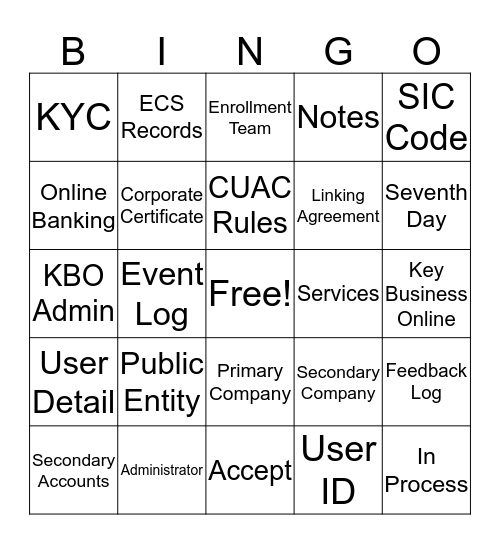 Enrollment Bingo Card