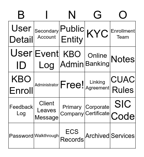 Enrollment Bingo Card
