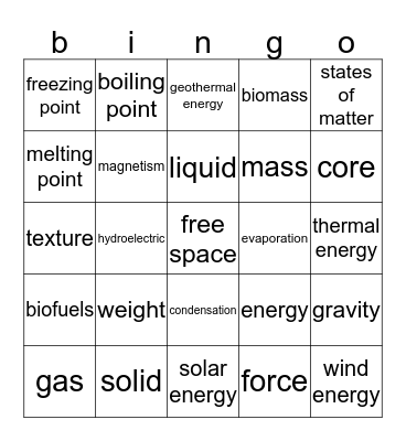 Science 2 Bingo Card