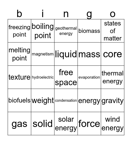 Science 2 Bingo Card