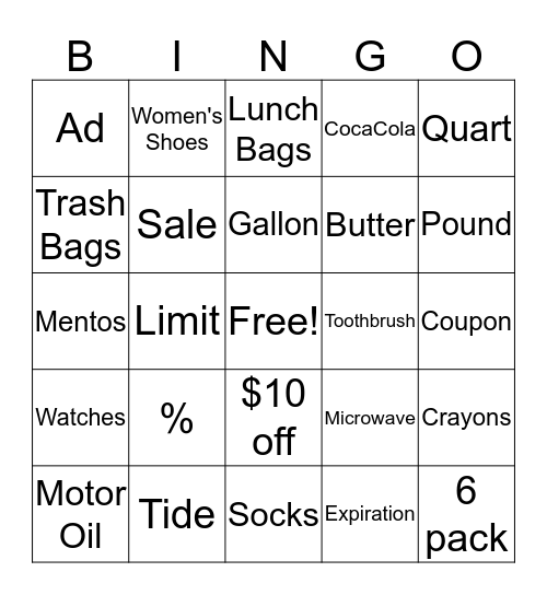Products Bingo Card
