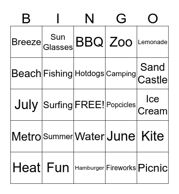 Summer Fun Bingo Card