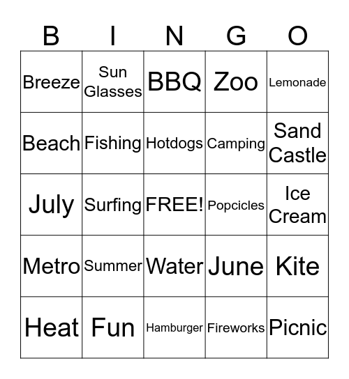 Summer Fun Bingo Card