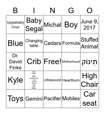 Baby Segal Bingo Card