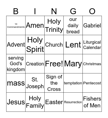 First Grade Religious Ed Class Bingo Card
