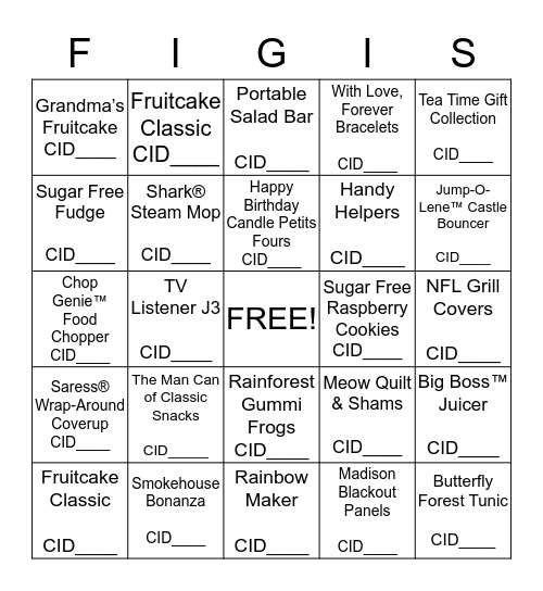 Figi's Bingo Card