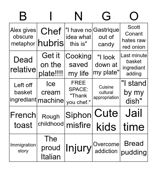 Chopped Bingo Card