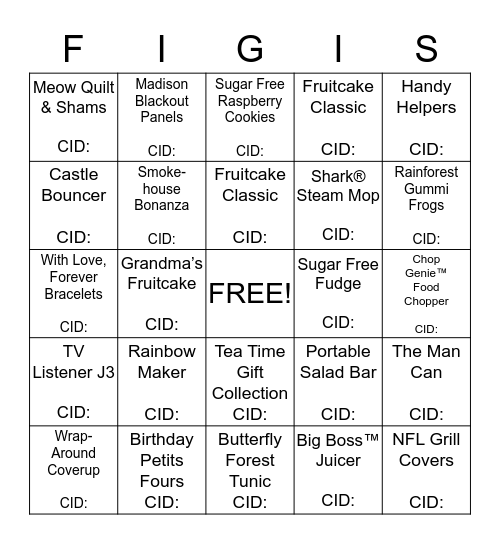 Figi's Bingo Card