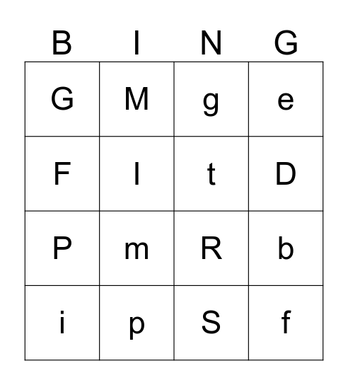 Letters Bingo Card