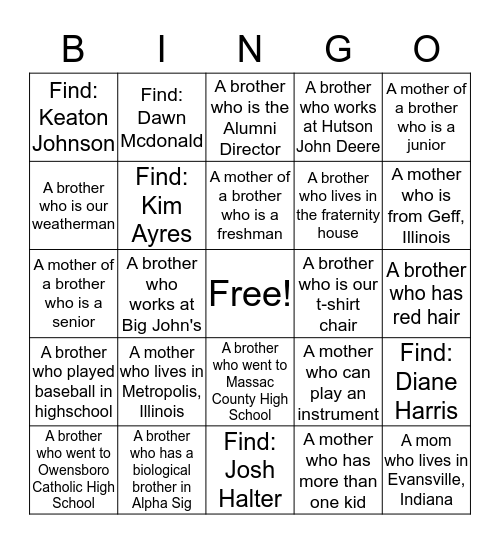 Alpha Sigma Phi - Delta Tau Bingo Card