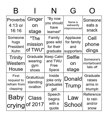 TWU Convocation Bingo Card