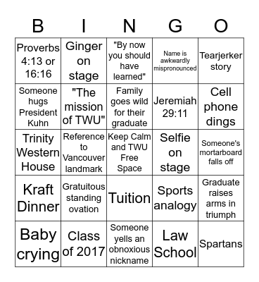 TWU Convocation Bingo Card