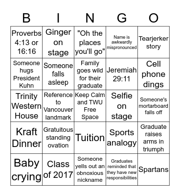TWU Convocation Bingo Card