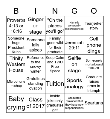 TWU Convocation Bingo Card