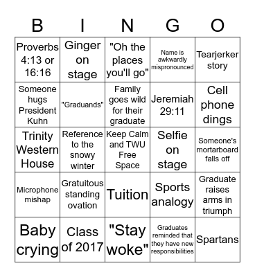 TWU Convocation Bingo Card