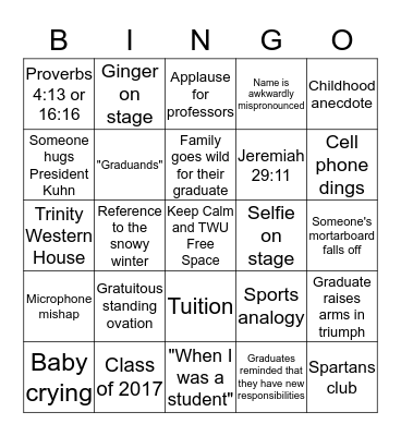 TWU Convocation Bingo Card