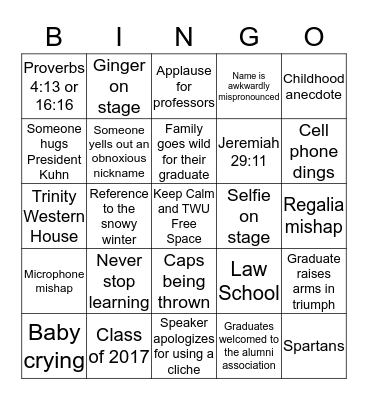 TWU Convocation Bingo Card