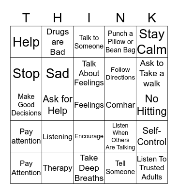 Therapy Bingo Card