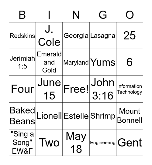 Engagement Party BINGO Card