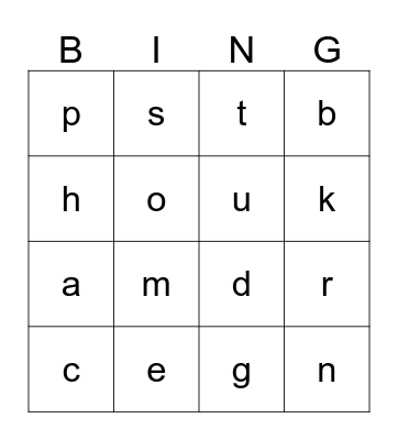 Letters Bingo Card