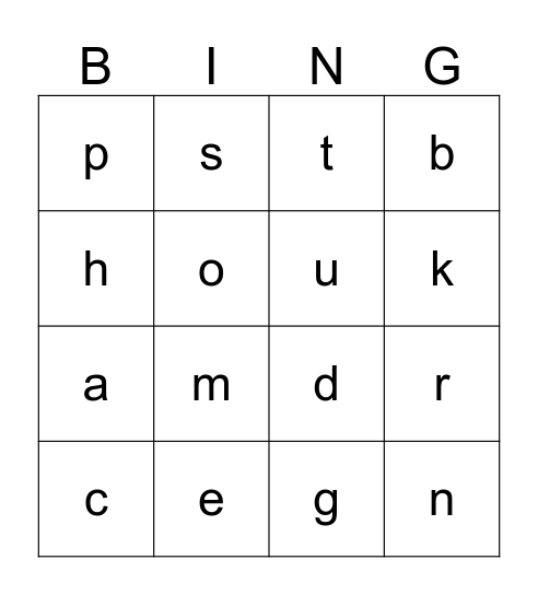 Letters Bingo Card