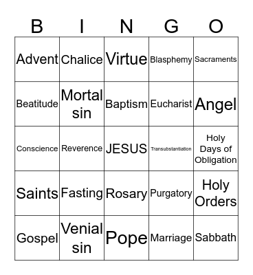 Following Christ BINGO Card