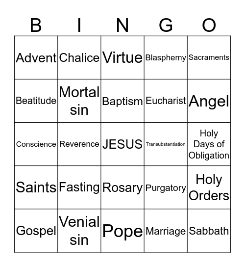 Following Christ BINGO Card