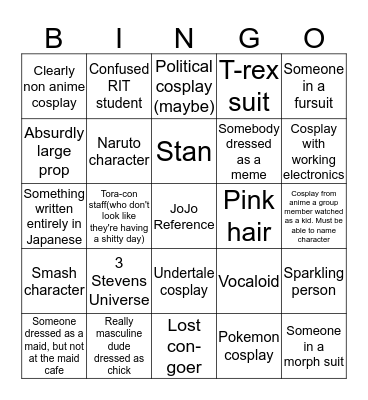 Tora-Con Bingo Card