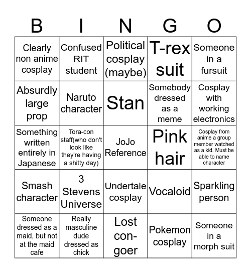 Tora-Con Bingo Card