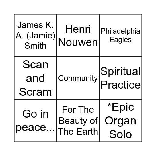 Chapel Bingo Card