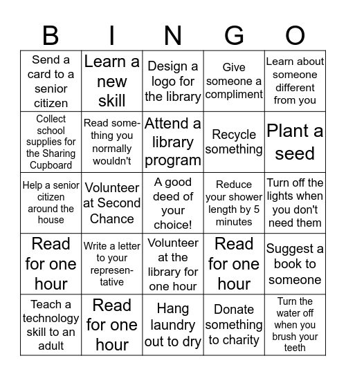 Build a Better World Bingo Card