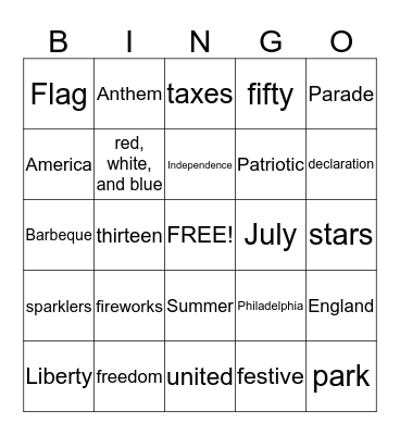 July Bingo Card